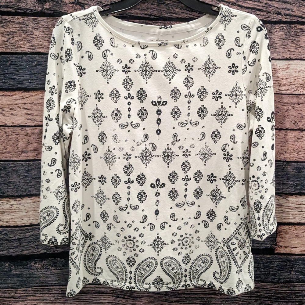 Talbots White Tee with Black Print